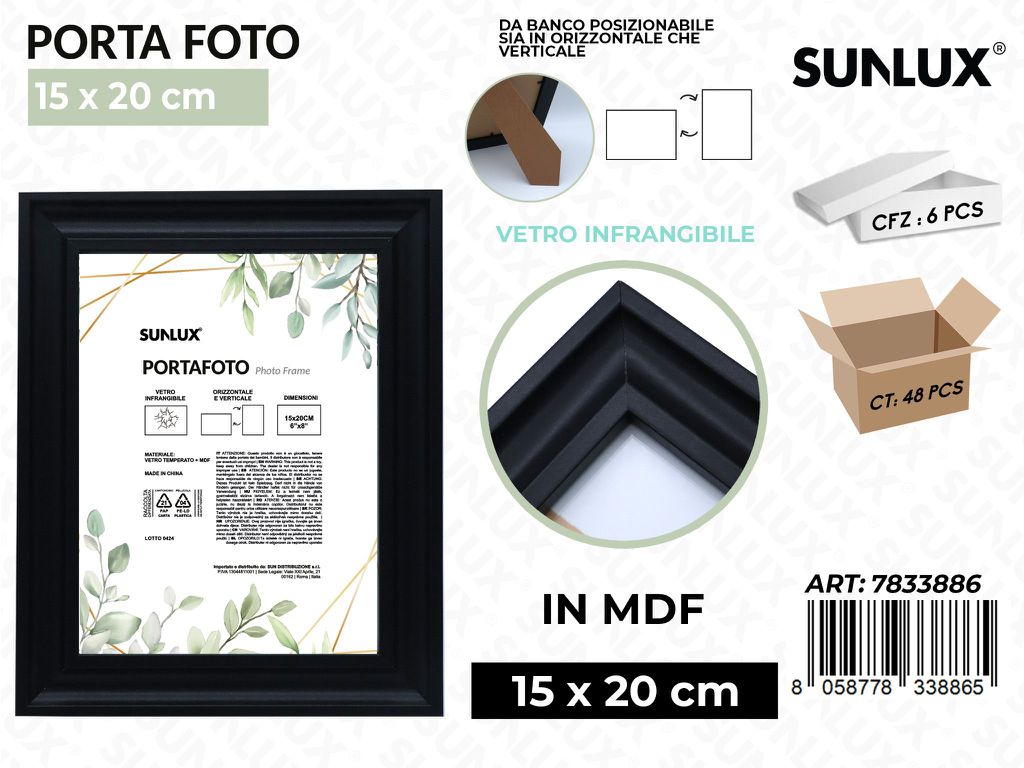 Sunlux Portafoto c/ Supp. Nero Mdf 15*20CM