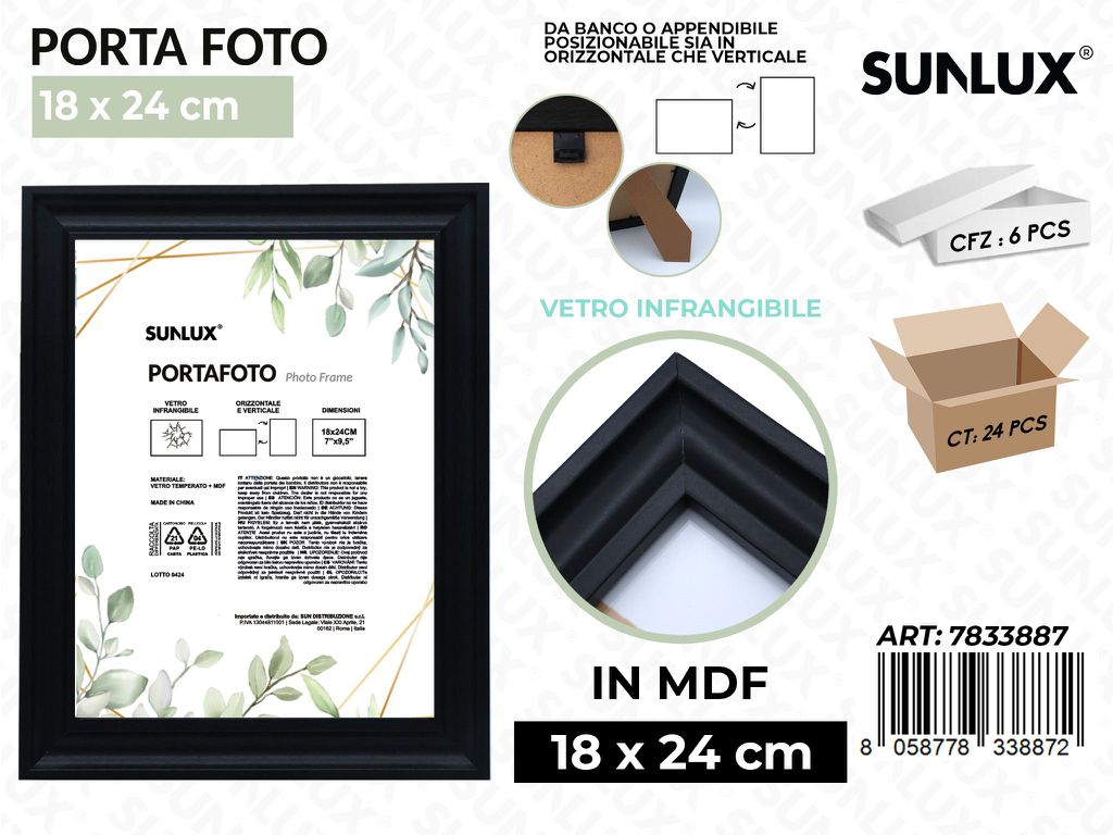 Sunlux Portafoto c/ Supp. Nero Mdf 18*24CM