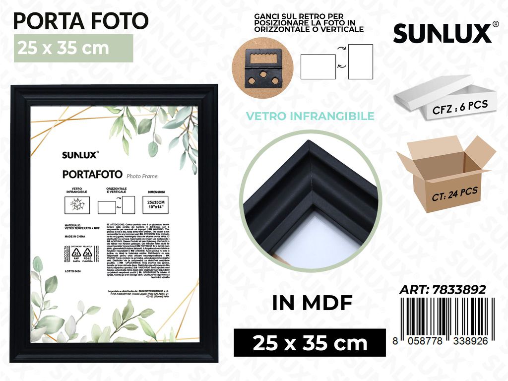 Sunlux Portafoto c/ Ganci Nero Mdf 25*35CM