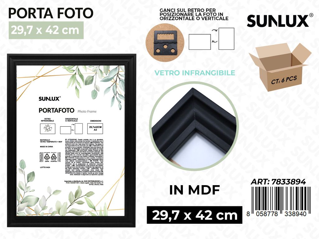 Sunlux Portafoto c/ Ganci Nero Mdf 29.7*42CM