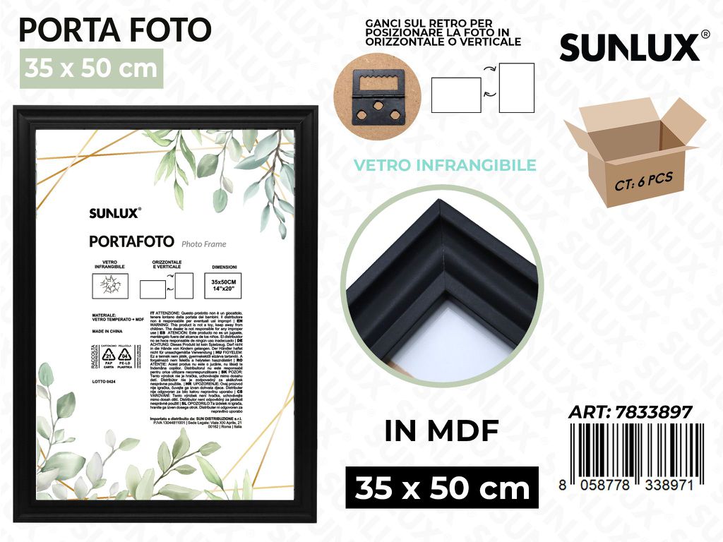 Sunlux Portafoto c/ Ganci Nero Mdf 35*50CM