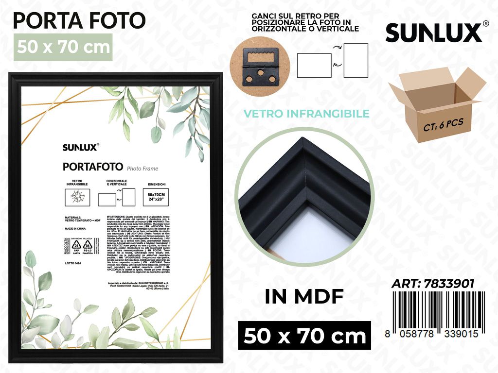 Sunlux Portafoto c/ Ganci Nero Mdf 50*70CM