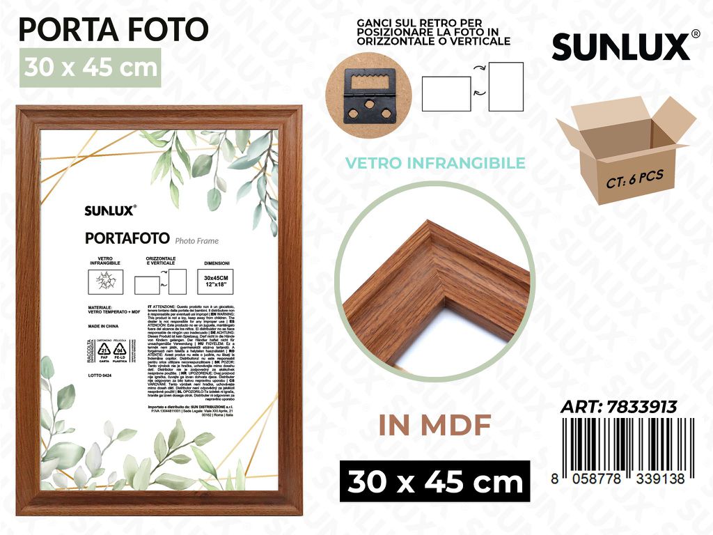 Sunlux Portafoto c/ Ganci Legno Mdf 30*45CM