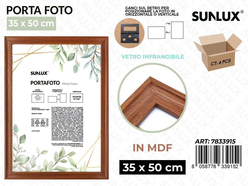 Sunlux Portafoto c/ Ganci Legno Mdf 35*50CM
