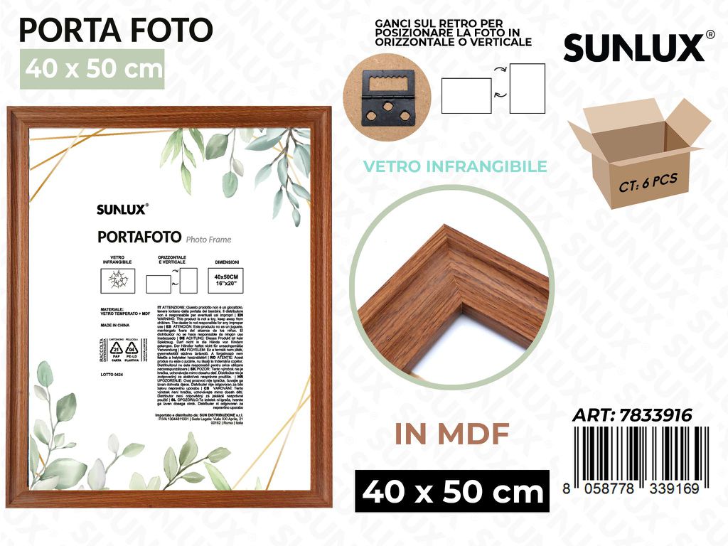 Sunlux Portafoto c/ Ganci Legno Mdf 40*50CM