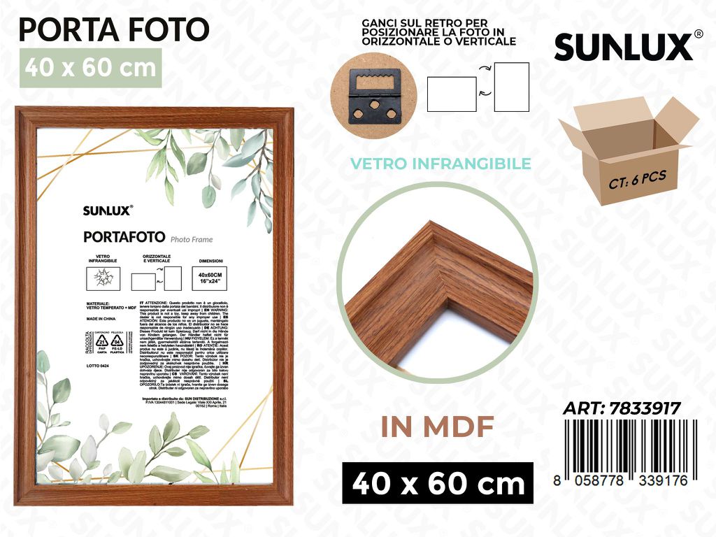 Sunlux Portafoto c/ Ganci Legno Mdf 40*60CM