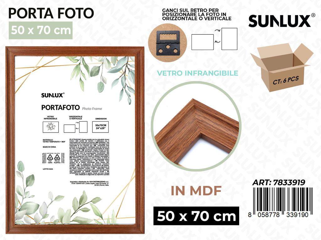 Sunlux Portafoto c/ Ganci Legno Mdf 50*70CM