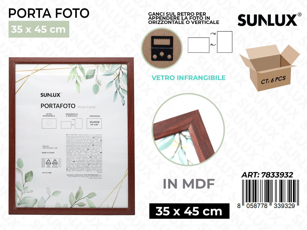 Sunlux Portafoto Legno Mdf Vetro Temp. 35*45CM