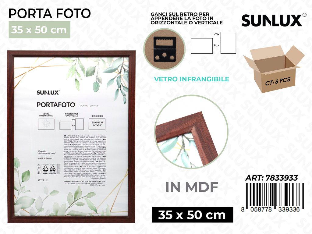 Sunlux Portafoto Legno Mdf Vetro Temp. 35*50CM