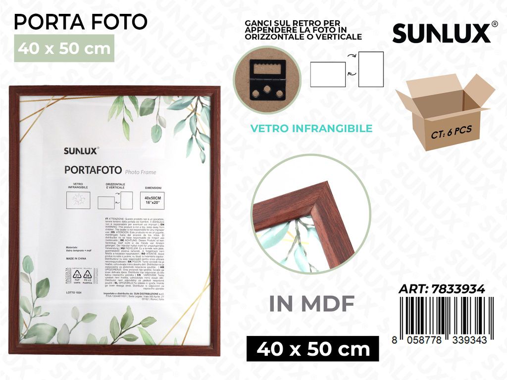 Sunlux Portafoto Legno Mdf Vetro Temp. 40*50CM