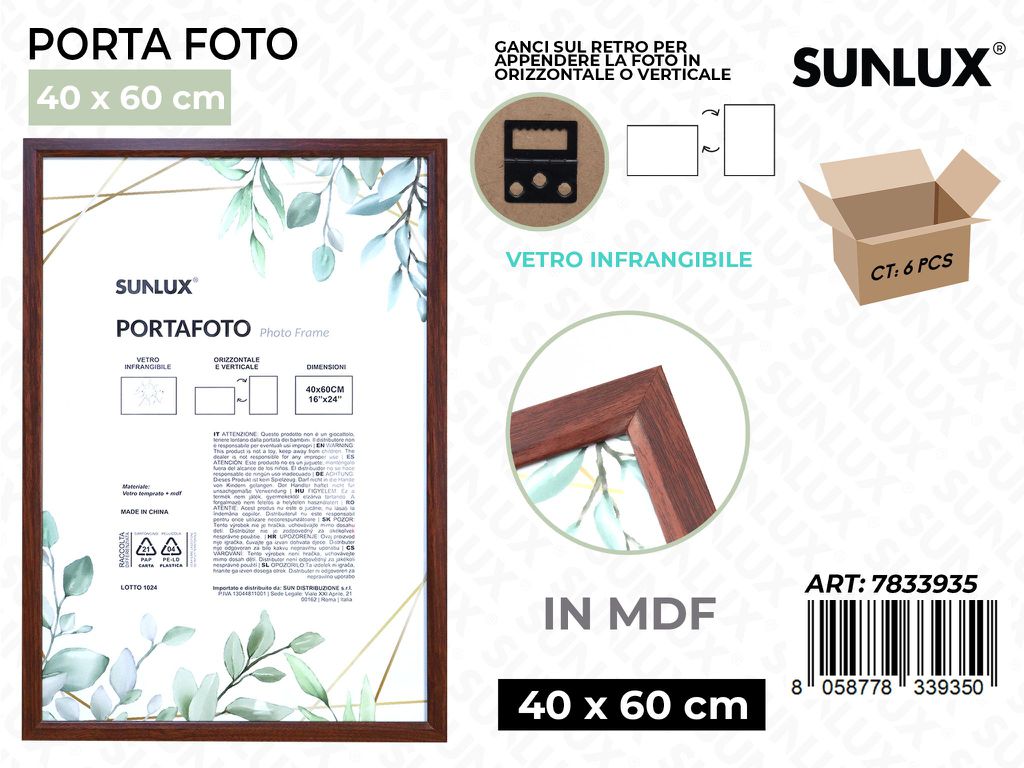 Sunlux Portafoto Legno Mdf Vetro Temp. 40*60CM