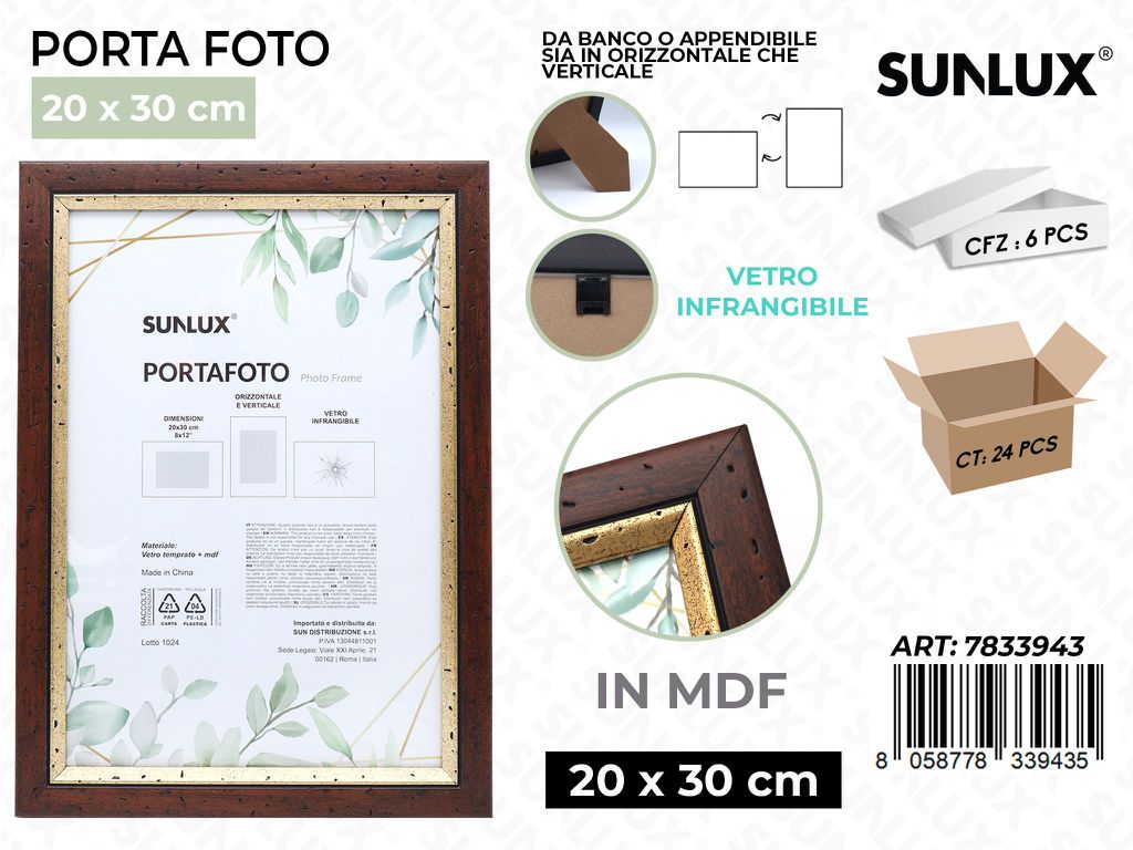 Sunlux Portafoto Legno Mdf Vetro Temp. 20*30CM