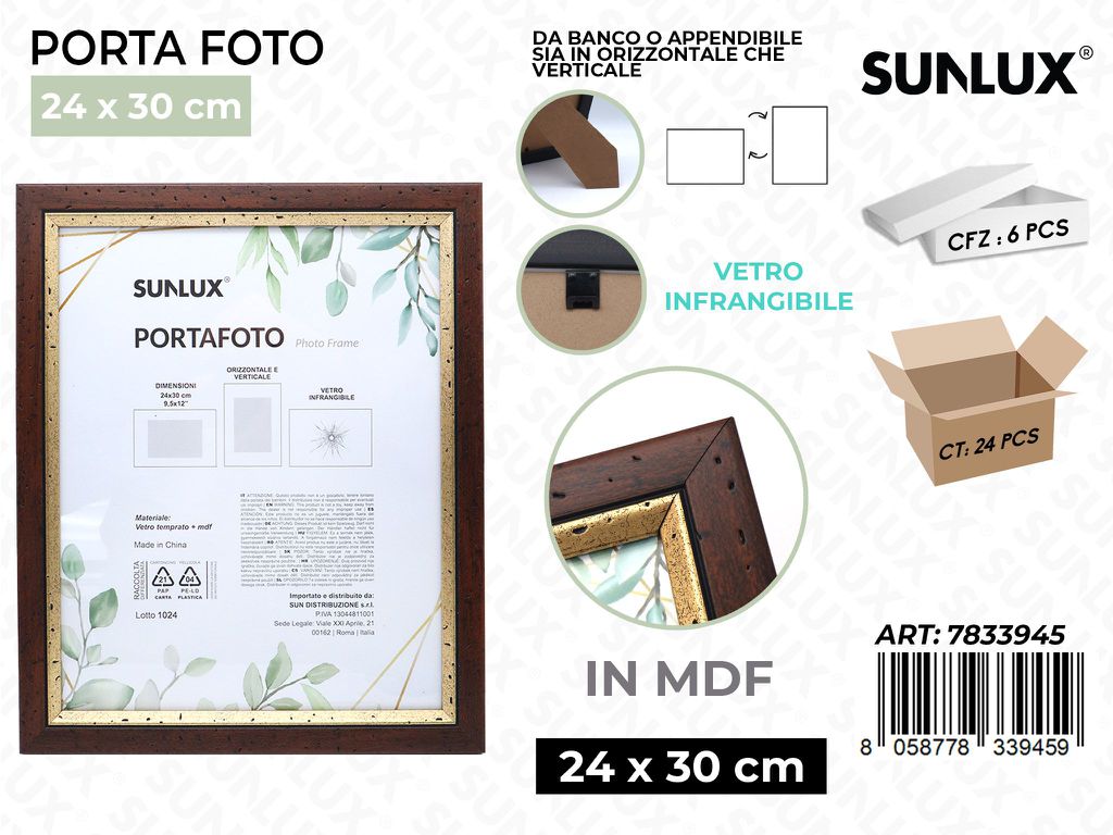 Sunlux Portafoto Legno Mdf Vetro Temp. 24*30CM