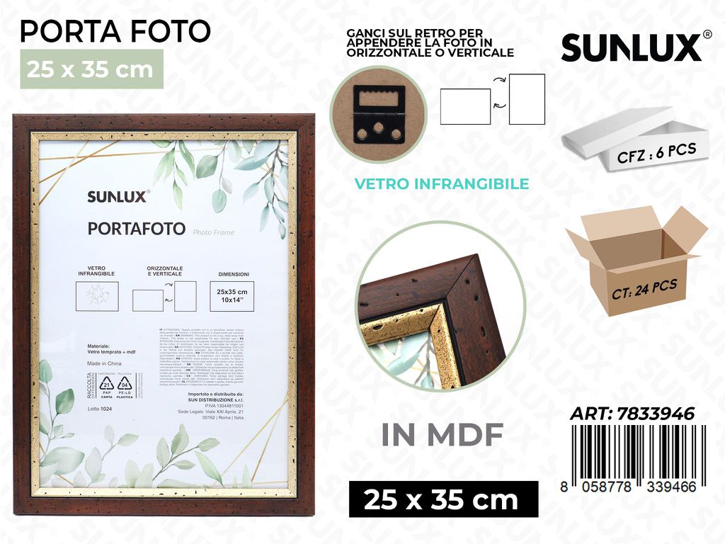 Sunlux Portafoto Legno Mdf Vetro Temp. 25*35CM
