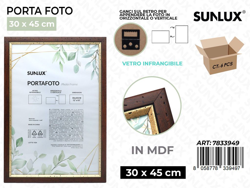Sunlux Portafoto Legno Mdf Vetro Temp. 30*45CM