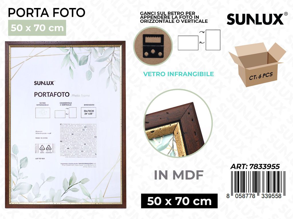 Sunlux Porta Foto Legno Mdf Vetro Temp. 50*70CM