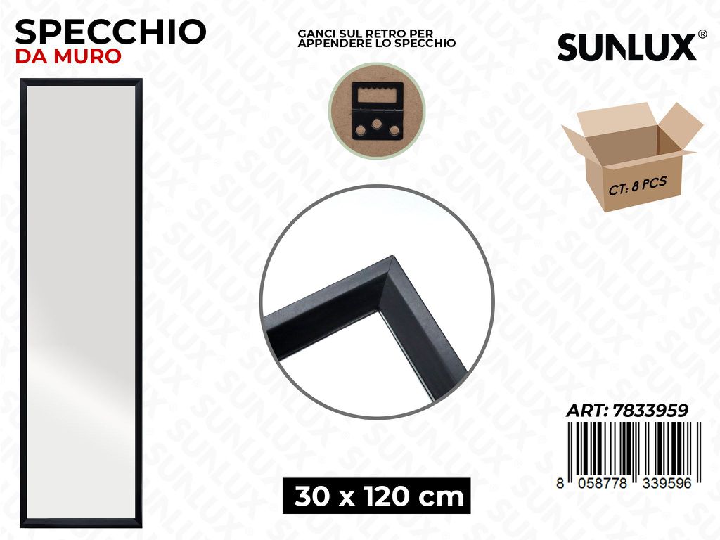 Sunlux Specchio da Muro Nero 30*120CM