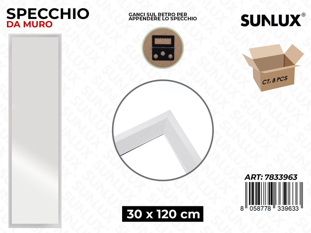 Sunlux Specchio da Muro Bianco 30*120CM