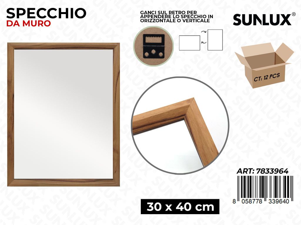 Sunlux Specchio da Muro Legno 30*40CM