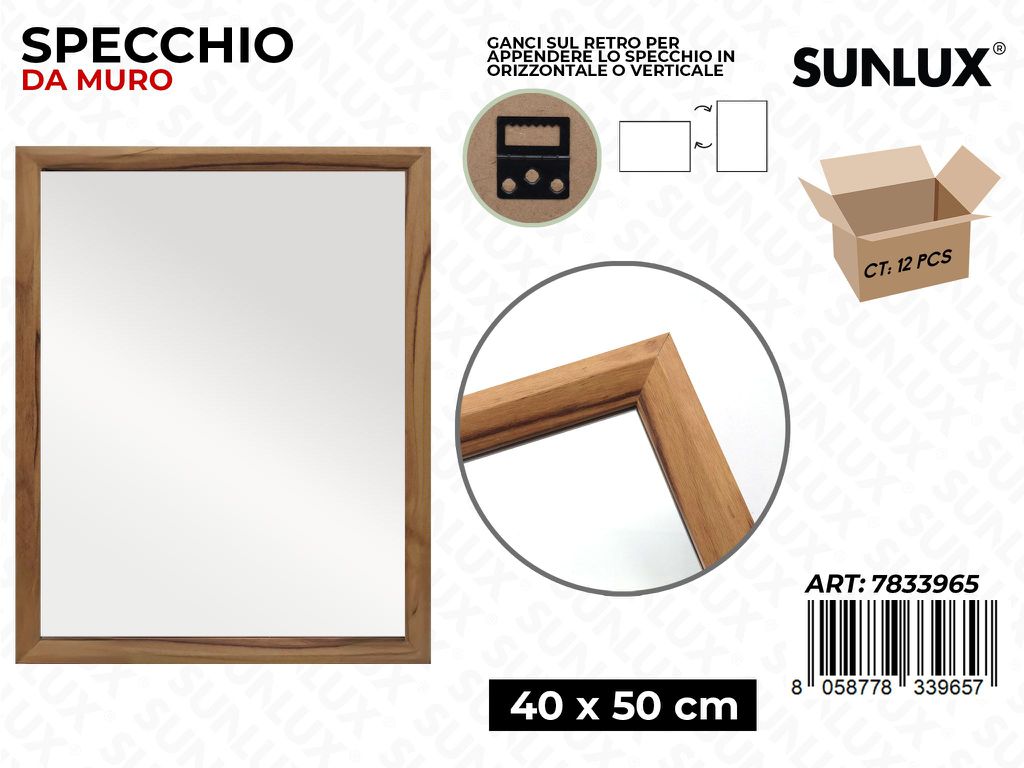Sunlux Specchio da Muro Legno 40*50CM
