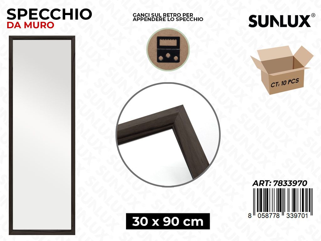 Sunlux Specchio da Muro Legno Scuro 30*90CM