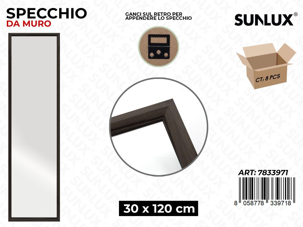 Sunlux Specchio da Muro Legno Scuro 30*120CM
