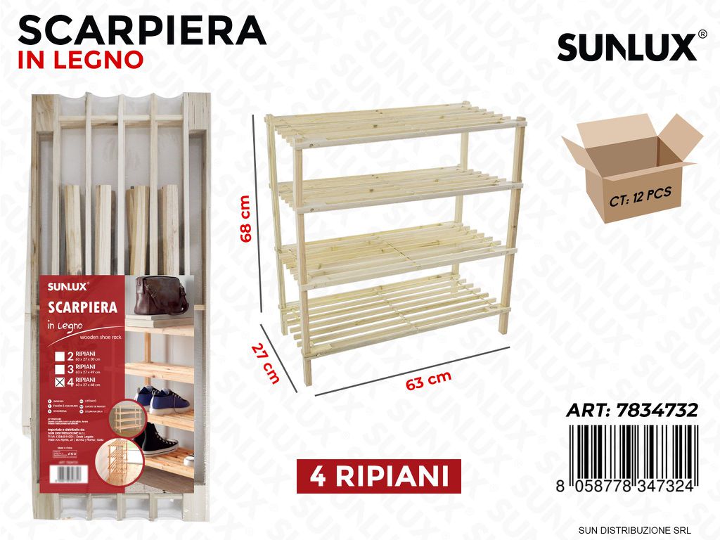 Scarpiera in Legno C. 4 Ripiani 63*68*27CM
