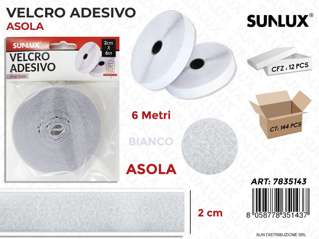Velcro Adesivo Asola Bianco 2CM*6MT