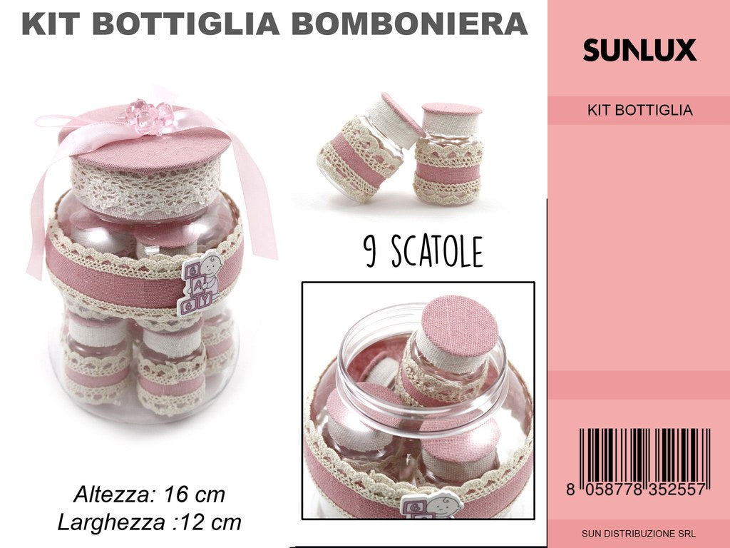 Kit 9PC Bottiglia Bomboniere Baby Rosa 16*12CM