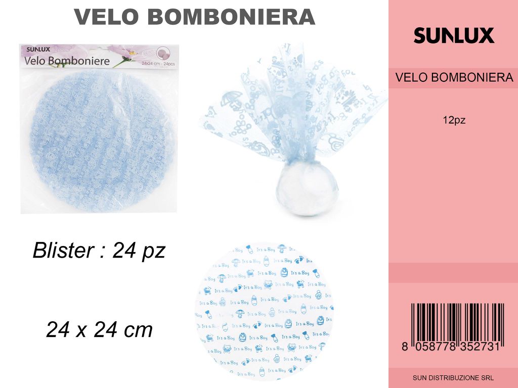 Velo Bomboniere Nascita Celeste 24 PC-24*24CM /Pz da 12CFZ