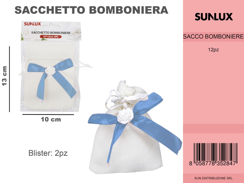 Sacchetto Bomb. Bianco Fiocco Celeste 2PC-10*13CM