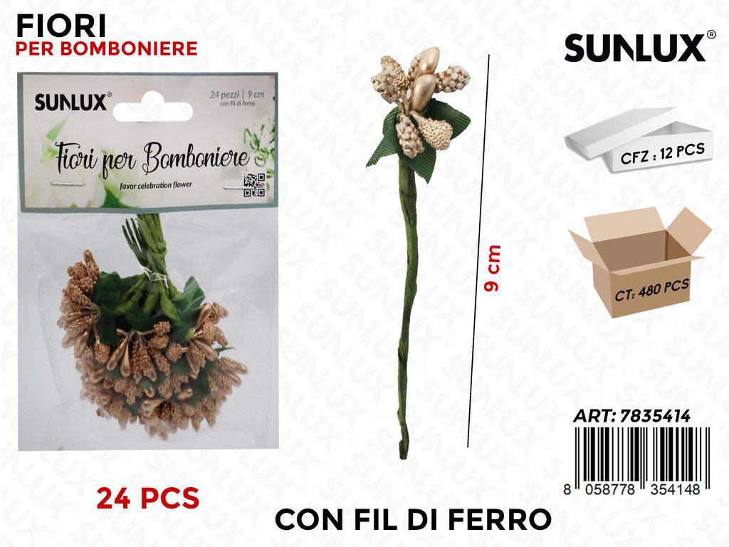 Fiori Bomb. c/ Fil di Ferro Oro 24PCS 9CM
