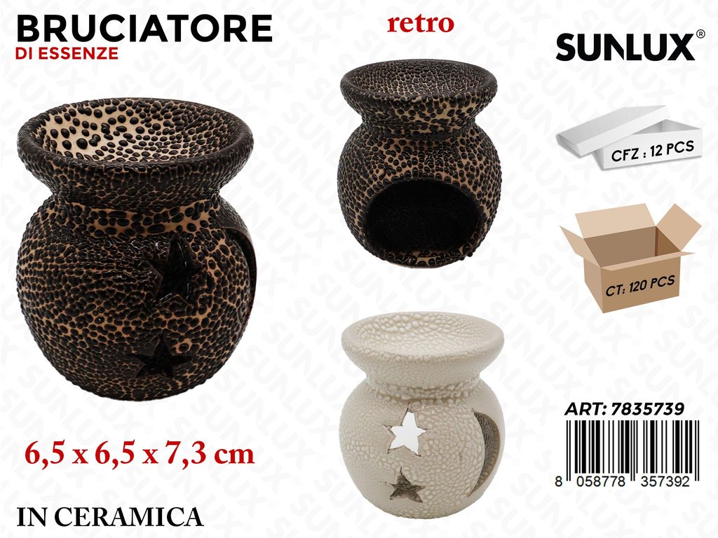 Sunlux Bruciatore di Essenze Ceramica 6.5*6.5*7.3CM Ass.