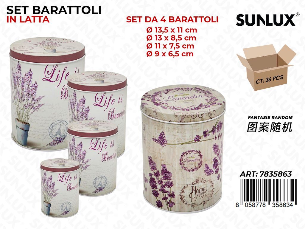 Sunlux SET3 Barattoli in Latta Lavander Mis. Ass.