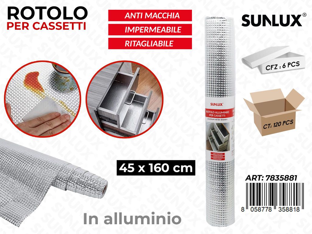 Sunlux Rot. Alluminio per Cassetti 45*160CM