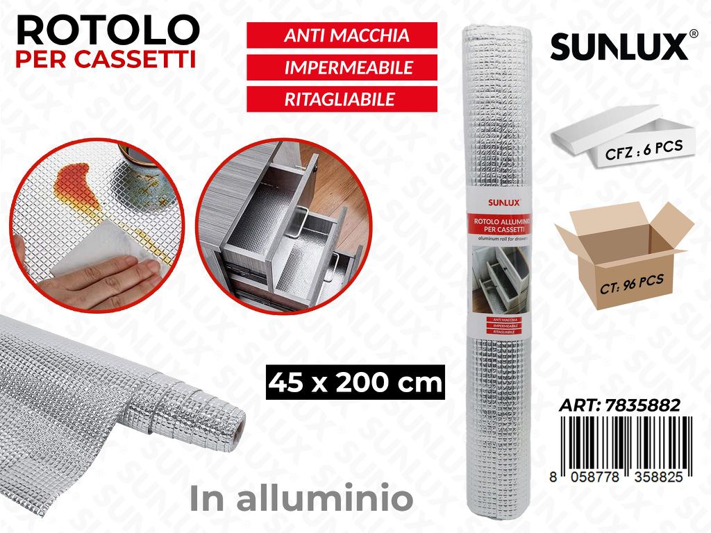 Sunlux Rot. Alluminio per Cassetti 45*200CM