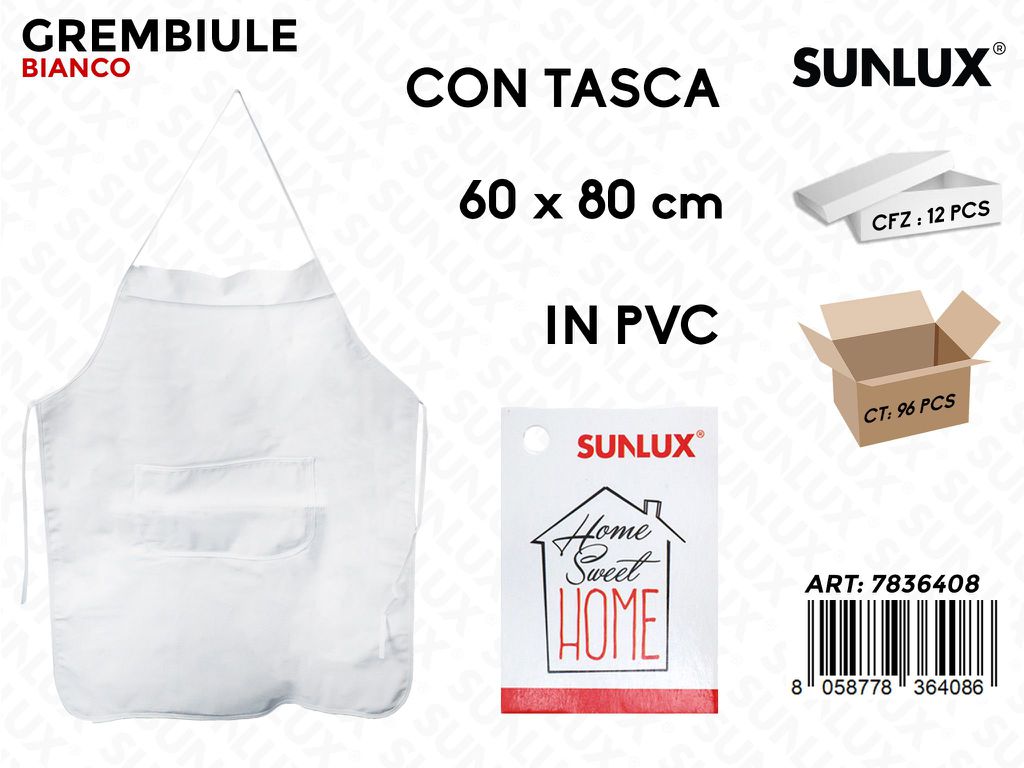 Sunlux Grembiule Bianco Pvc c/Tasca 60*80