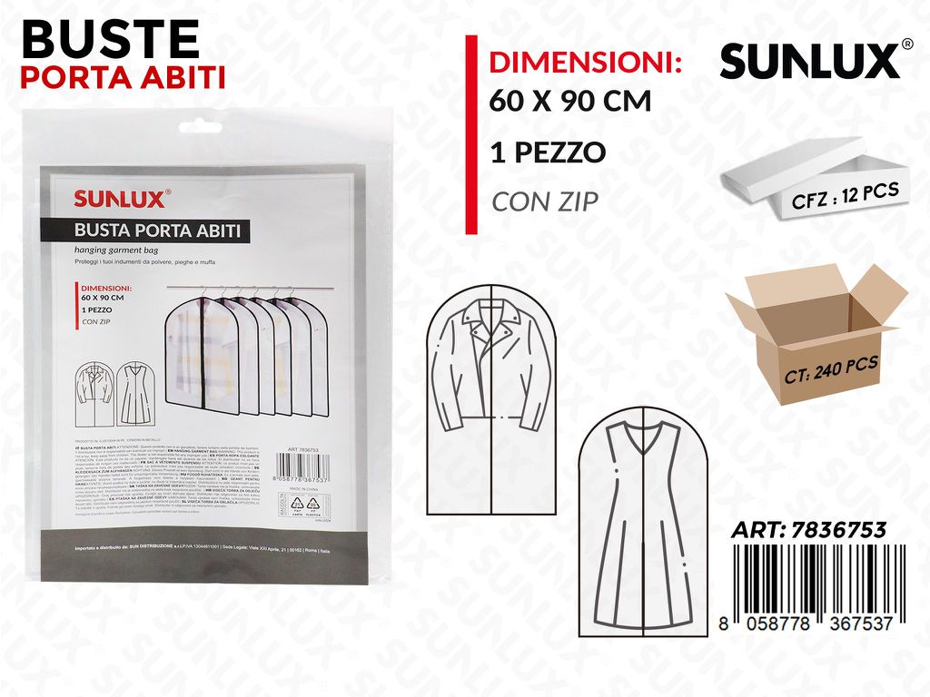 Busta Porta Abiti con Zip 60*90CM