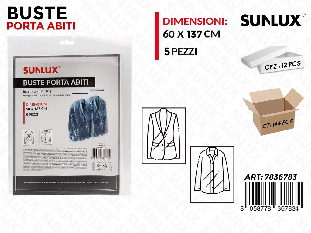 Sunlux Buste Porta Abiti 5PCS 60*137CM