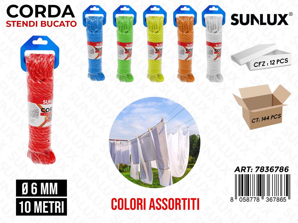 Sunlux Corda Stendibucato Ass. 6MM*10MT