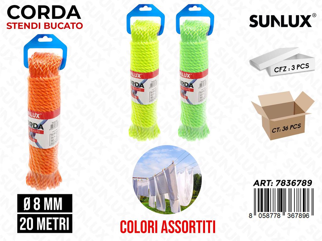 Sunlux Corda Stendibucato Ass. 8MM*20MT