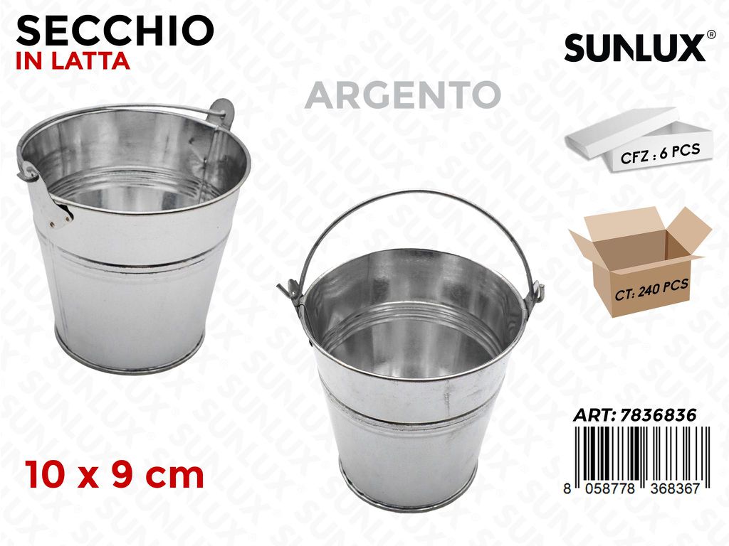 Secchio in Latta Argento 10*9CM /Pz da 6/12