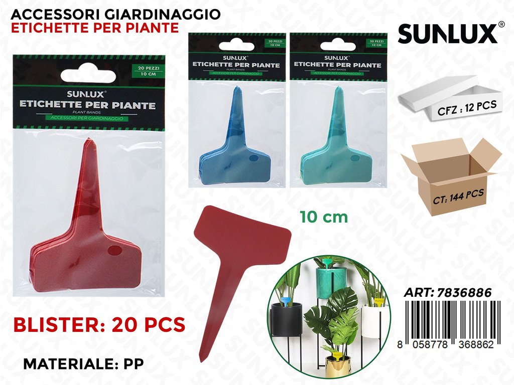 Sunlux Etichette per Piante 20PCS in Pp 10CM Ass.