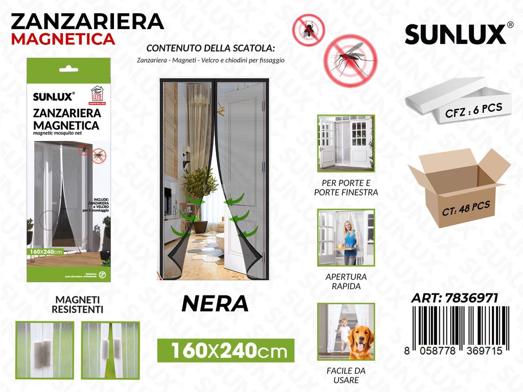 Sunlux Zanzariera Magnetica Nero 160*240CM