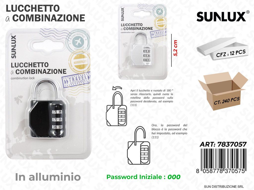 Lucchetto a Combinazione Allum. 2COL. 5.2CM
