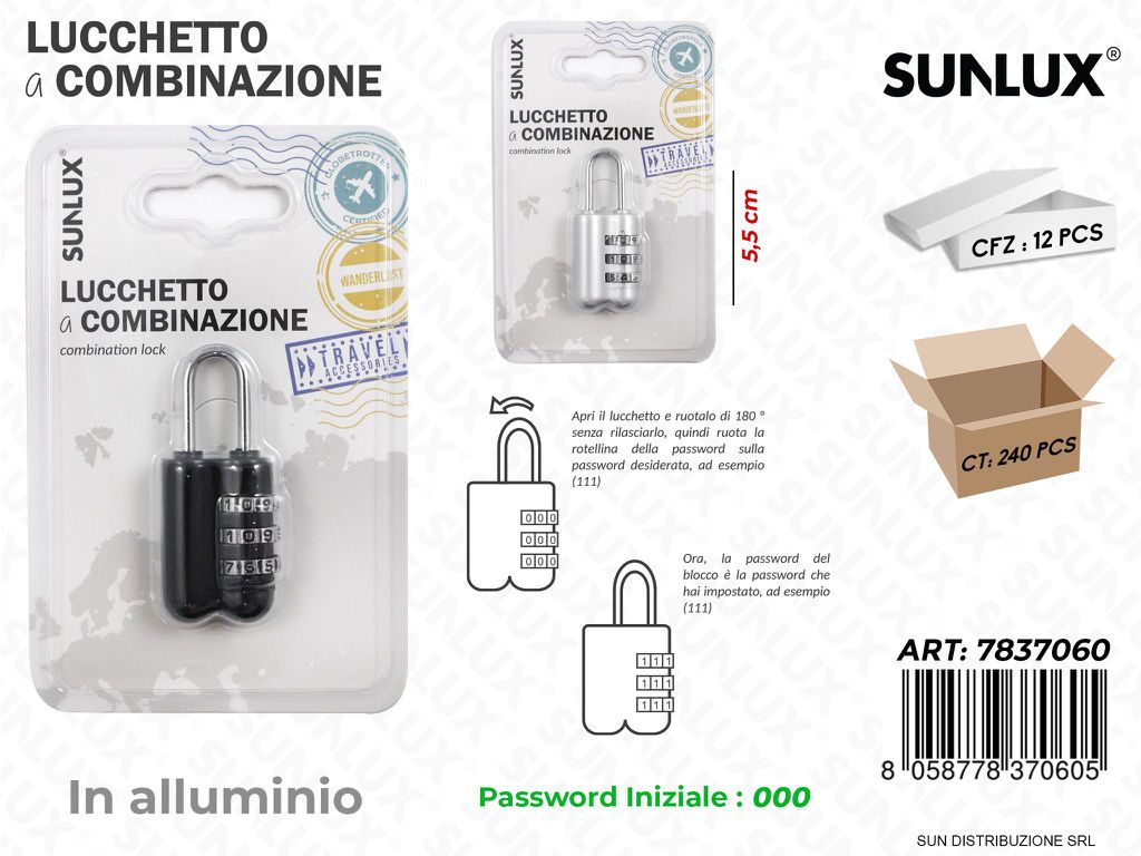 Lucchetto a Combinazione Allum. 2COL. 5.5CM