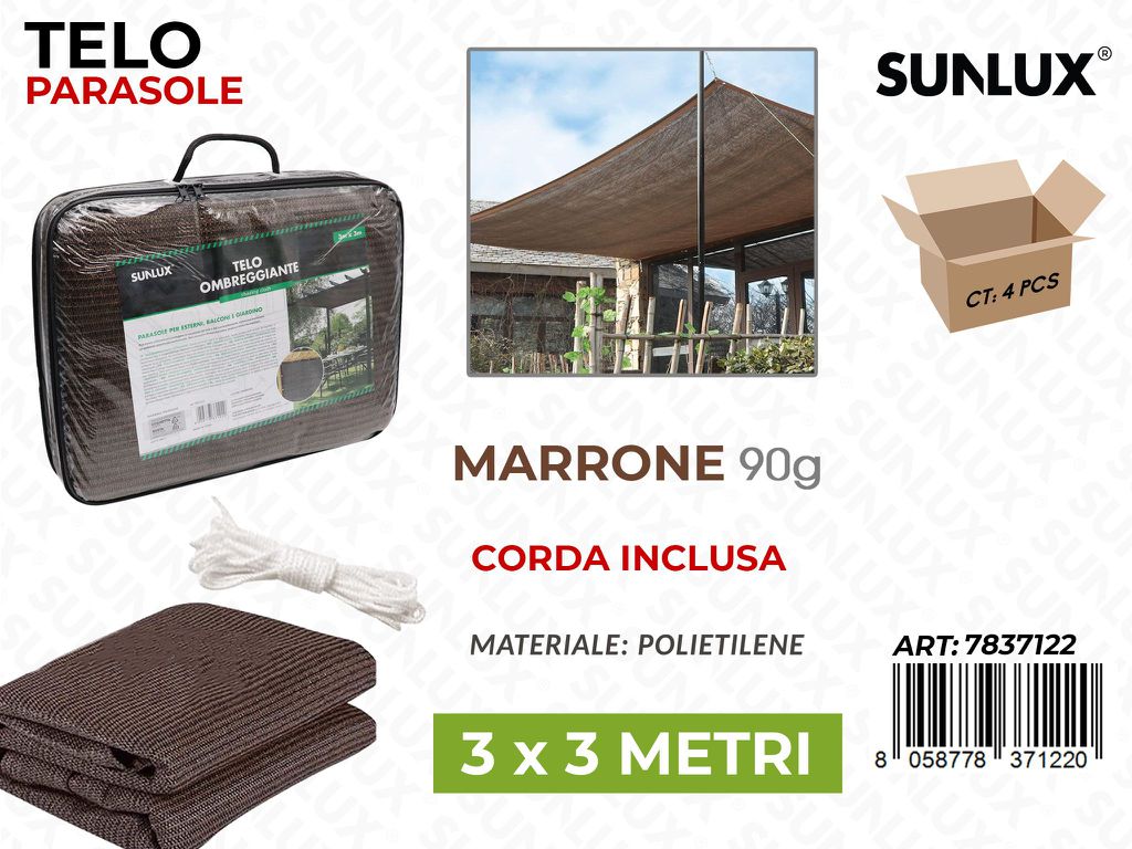 Sunlux Telo Ombreggiante Marrone 3*3MT 90G