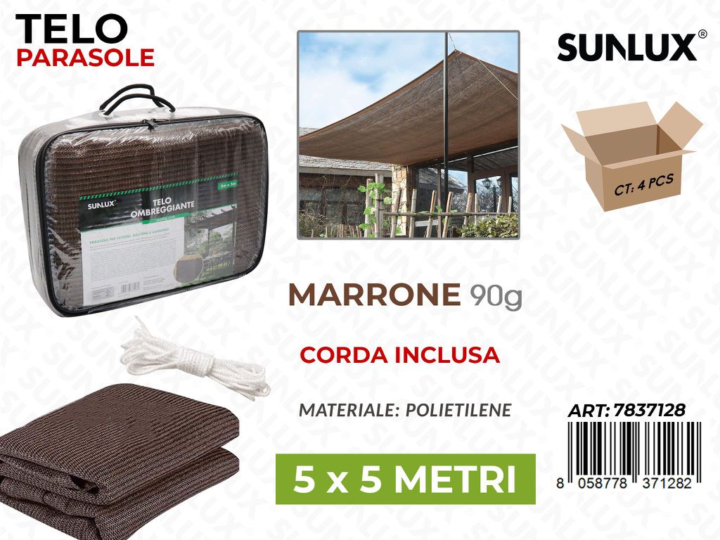 Sunlux Telo Ombreggiante Marrone 5*5MT 90G
