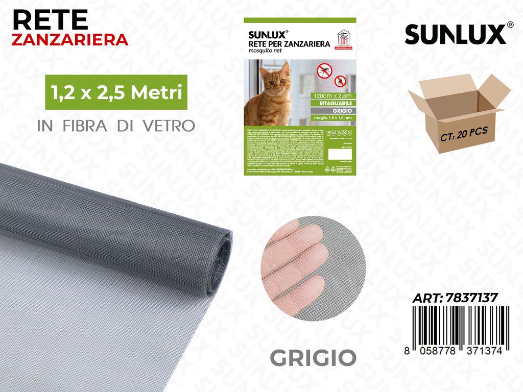 Sunlux Rete per Zanzariera Grigio 1.2*2.5MT