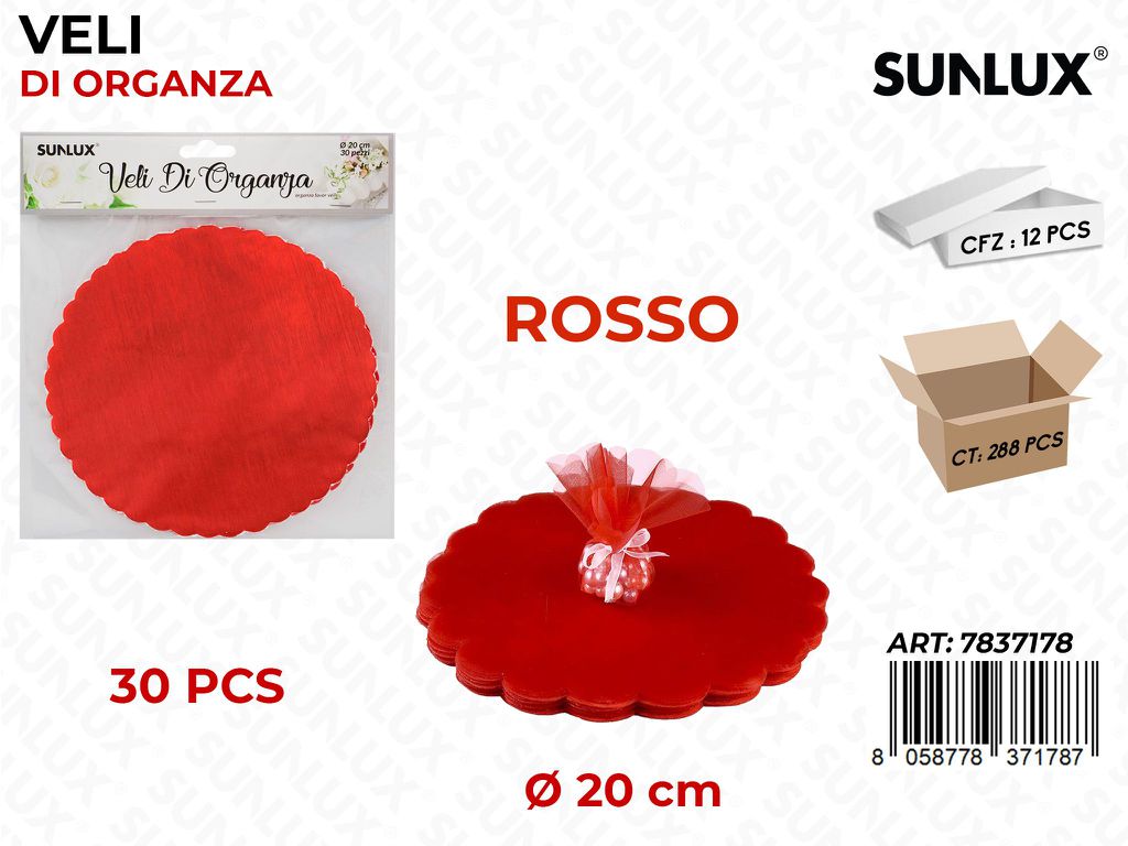 Veli di Organza Rosso D.20CM 30PCS